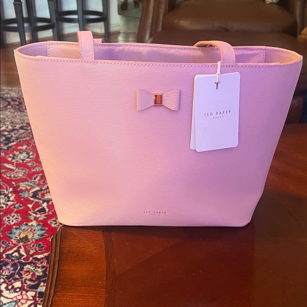 Ted Bakers New Blush Pink Leather Purse Tote with Bow Accent